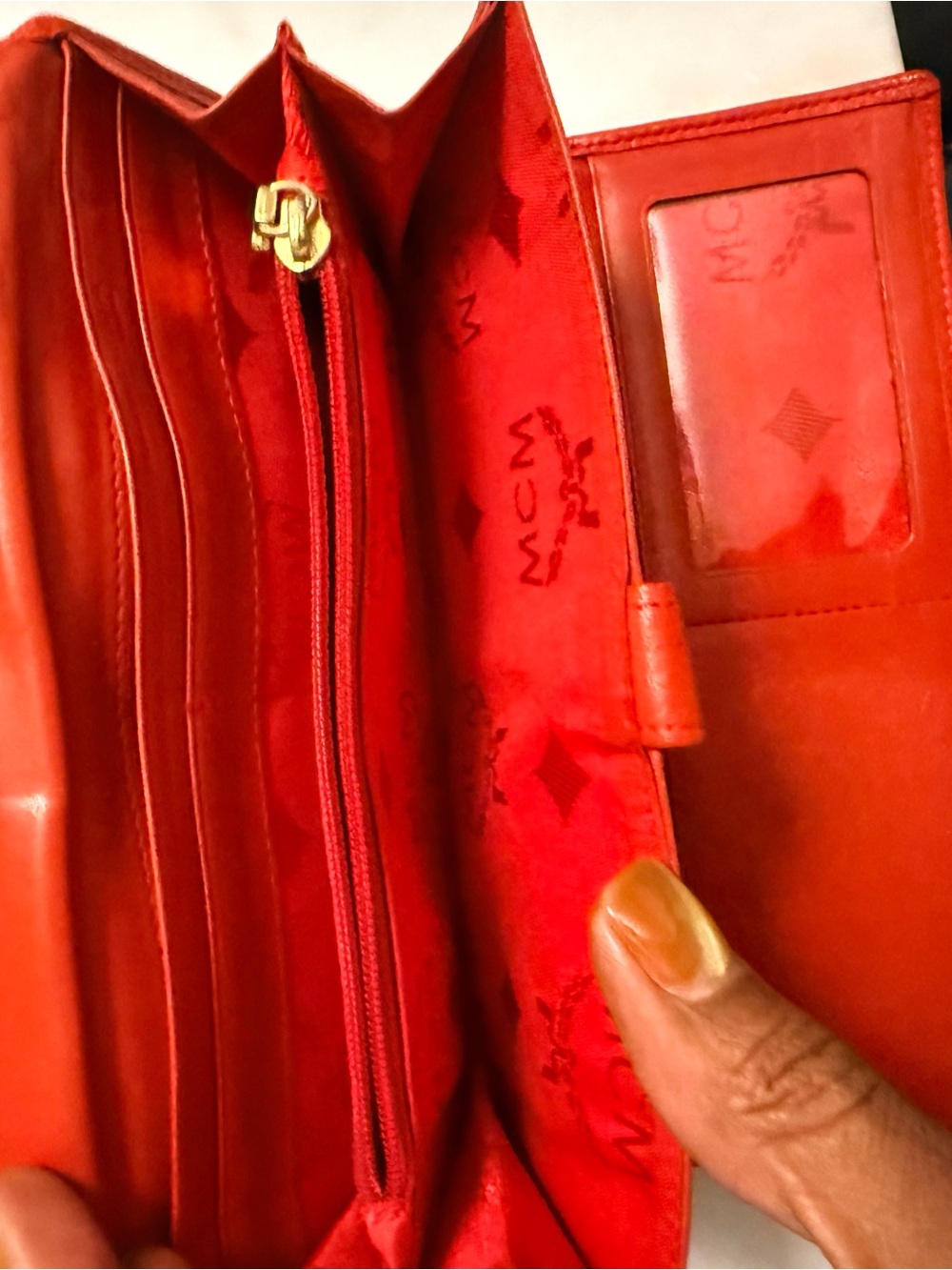 MCM Red Pebbled Leather Continental Wallet with Gold Accents - Picture 8 of 12